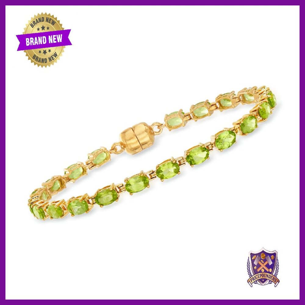 8.5ct Peridot Tennis Bracelet 18kt Gold Over Sterling Magnetic Clasp